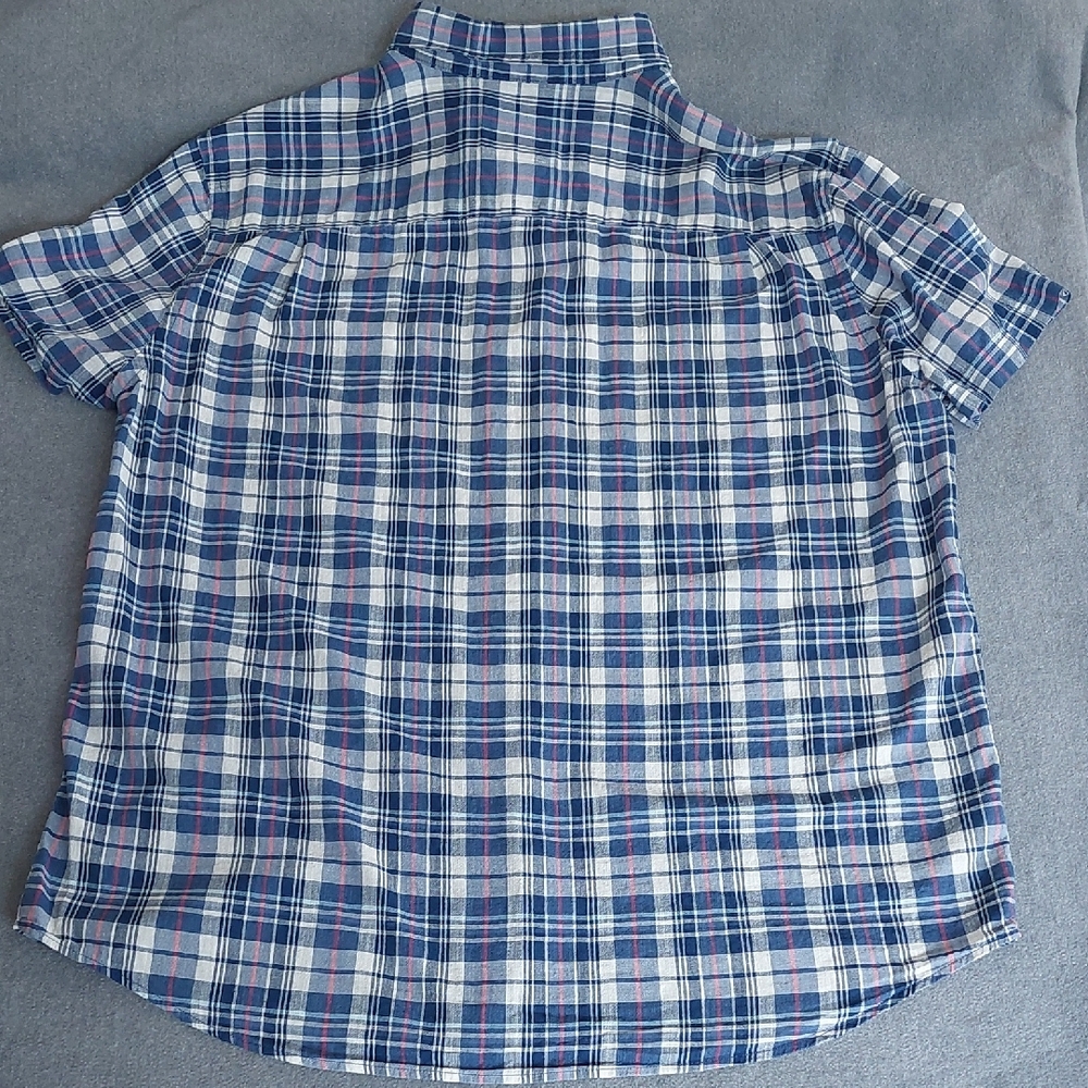 St. John's Bay Men's Blue Plaid Short Sleeve Button Down Performance Shirt XL - Picture 3 of 4